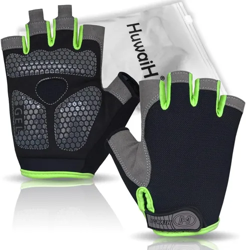 Miniatura 4 de HuwaiH Guantes de ciclismo para hombresmujeres, antideslizantes, amortiguadores, guantes de ciclismo con almohadilla de gel de medio dedo, guantes