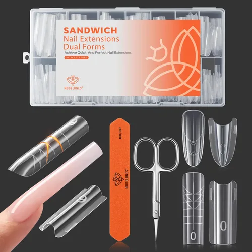 Miniatura 8 de MODELONES Gel de extensión de poli con forma de uñas duales, 120 unidades, uñas de ataúd transparentes, puntas de uñas de bailarina