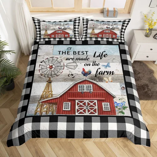 Miniatura 19 de Erosebridal Juego de funda de edredón vintage de molino de viento, tamaño Queen, estilo rústico de granja, estilo vintage, estilo campesino, Multi 13