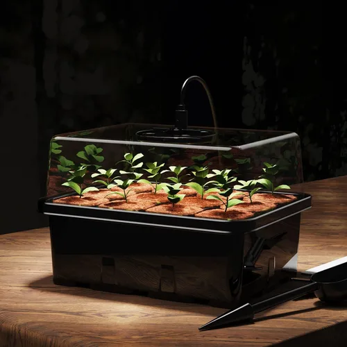 Miniatura 7 de Bandeja de inicio de semillas con luz de crecimiento, paquete de 5 60 celdas kit de inicio de semillas con cúpula de humedad y base, bandejas