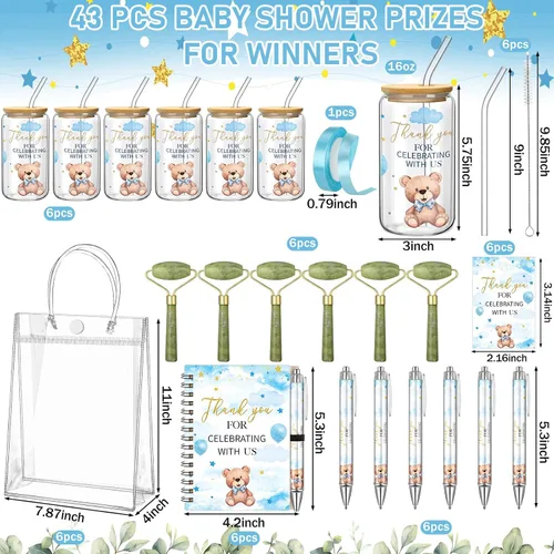 Miniatura 3 de Reallnaive Juego de 6 Premios de Juego de Baby Shower de Oso para Jugadores Ganadores Vasos con Tapas Pajitas Rodillo para Cara Bolígrafos Cuadernos