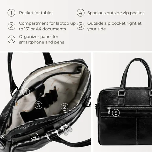 Miniatura 5 de Time Resistance Maletín de cuero - Bolso italiano hecho a mano de cuero para portátil - Maletín para hombre y mujer - Bolsa para computadora