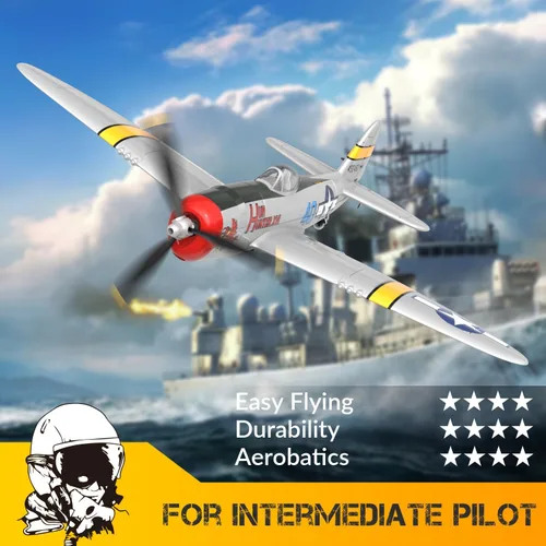 Miniatura 6 de VOLANTEXRC Avión RC para principiantes, 4 canales WWII Warbird P-47 Thunderbolt con Aileron, avión RC de 2.4 GHz con auto enderezamiento Xpilot