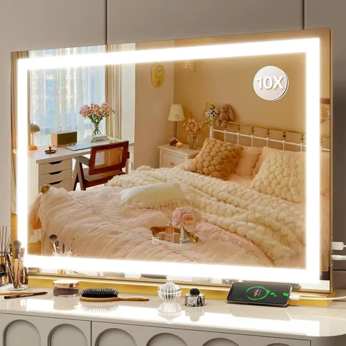 Miniatura 35 de FENNIO - Espejo de tocador con luces, espejo de maquillaje iluminado LED, pantalla táctil con 3 modos de iluminación, regulable, para mesa