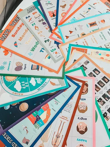 Miniatura 10 de Flora Maria Shop Juego de 33 pósteres educativos para niños de 1 a 3 años – 66 opciones de aprendizaje para niños de 3 a 5 años – Decoración