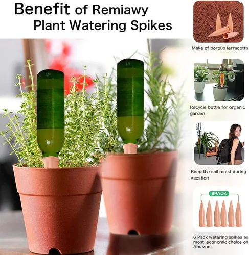 Miniatura 5 de REMIAWY Picos de riego de plantas, agua de vacaciones para plantas, botella de vino, estacas de riego de terracota, dispositivos de liberación lenta
