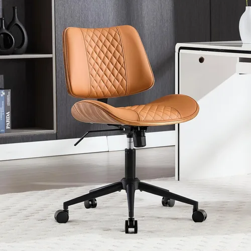 Miniatura 11 de Silla de Oficina para Hogar con Ruedas, Silla de Oficina Ajustable sin Brazos, Silla de Computadora Pequeña de Respaldo Medio de 360° de Cuero PU