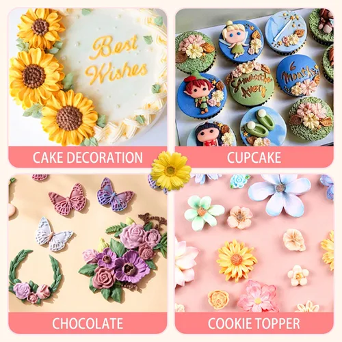 Miniatura 5 de KALAIEN Juego de 5 moldes de silicona para fondant de flores, flores de margarita, rosa, crisantemo para chocolate 5 moldes de flores