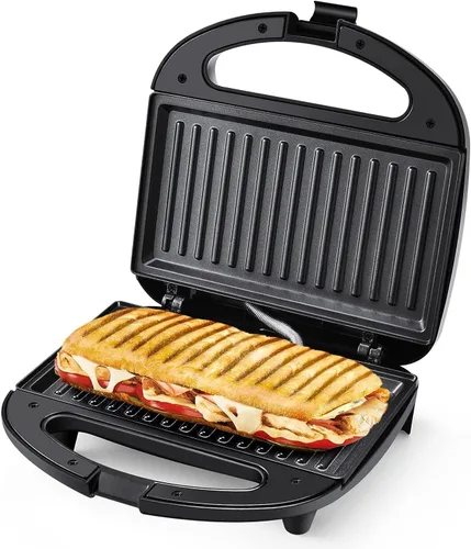 Miniatura 10 de OSTBA Sandwichera, Máquina para Hacer Sándwiches de Queso a la Parrilla de 2 Rebanadas con Placas Planas Antiadherentes, Luces Indicadoras, Mango