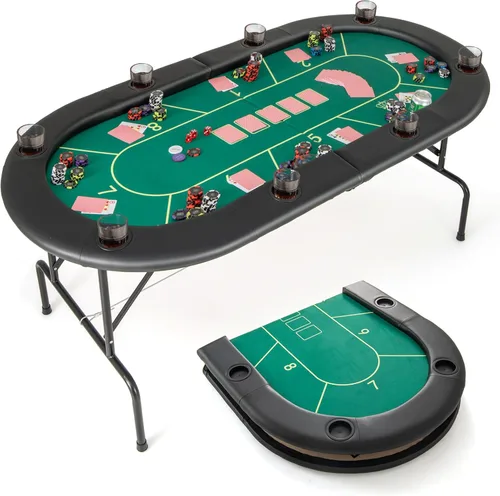 Miniatura 12 de Giantex mesa de póquer plegable de 72 pulgadas, mesa de cartas plegable para 8 jugadores con 8 portavasos, superficie de fieltro de grado casino