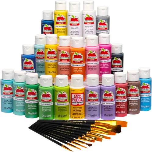 Apple Barrel Art Lessons - Juego de pintura y pinceles, kit de 34 piezas que incluye 23 colores de pintura acrílica Apple Barrel de 2 onzas