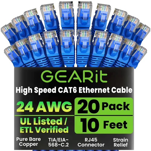 Miniatura 11 de Paquete de Cable Ethernet Cat 6 GEARit - Pack de 10 cables de conexión Ethernet Cat6 de 15 pies Cable de conexión de red RJ45, conectores dorados