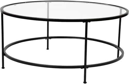 Miniatura 6 de Flash Furniture Astoria Collection - Mesa de centro redonda, moderna mesa de centro de cristal transparente, marco dorado mate