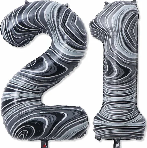 Miniatura 20 de Globos gigantes de papel de aluminio de mármol negro de 40 pulgadas, globos gigantes de helio del número 13 o 31 para decoraciones de cumpleaños