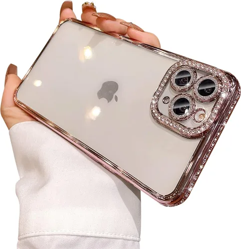 Miniatura 13 de Funda compatible con iPhone 11 Pro Max con protector de lente de cámara de diamante con purpurina, bonita funda de cristal transparente a prueba