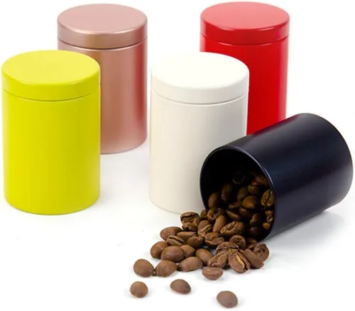 Caja de lata pequeña para 47 recipientes para café, té, caramelos, almacenamiento de hojas sueltas, té, latas de té, 5 unidades (cinco colores, M)