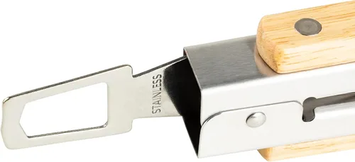 Miniatura 6 de Pinzas para barbacoa de acero inoxidable 18/0 de 9 pulgadas con mango ergonómico de madera de roble real para cocinar, accesorio duradero