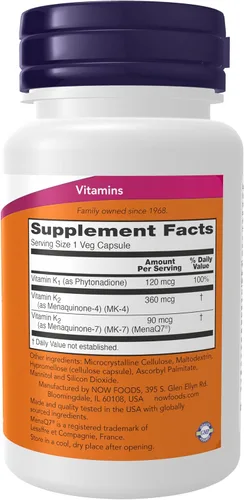 Miniatura 2 de NOW Foods Suplementos, MK-7 Plus con K1 y MK-4, apoya la salud ósea*, 90 cápsulas vegetales