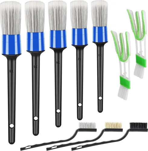 HMPLL Kit de 10 piezas de detalles de automóvil, juego de cepillos de detalles de alta calidad que incluye 5 cepillos suaves para detallar el Azul