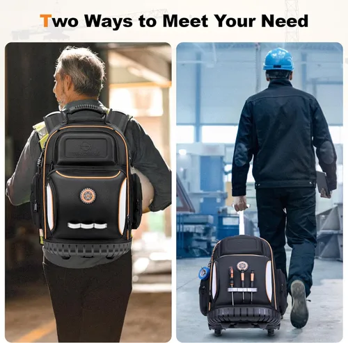 Miniatura 6 de Mochila de herramientas con ruedas, mochila de herramientas rodante para electricistas, bolsa de herramientas resistente con rueda para trabajo