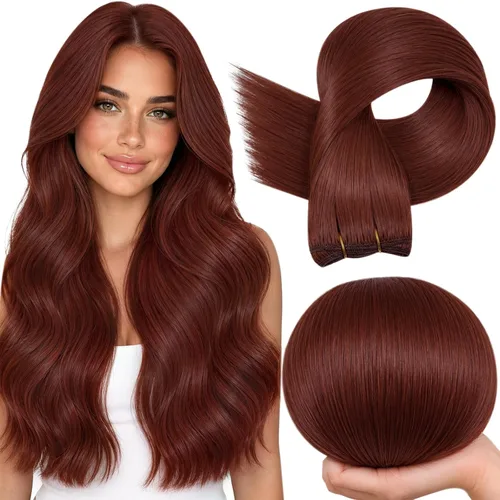 Miniatura 12 de Full Shine Extensiones de cabello humano, 18 pulgadas, mechones de trama, color #2 castaño oscuro, 3.5 onzas, cabello Remy para coser, doble trama