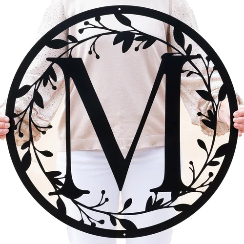 Letra Monograma Circular de Metal con Enredaderas | Letrero Monograma de Pared | Regalo para Parejas | Decoración de Letras | Monograma de