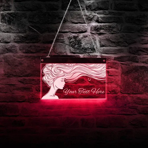 Miniatura 2 de The Geeky Days Señora de pelo largo salón de belleza peluquería LED personalizado multicolor cambiante luz pared signo Rmote control iluminado