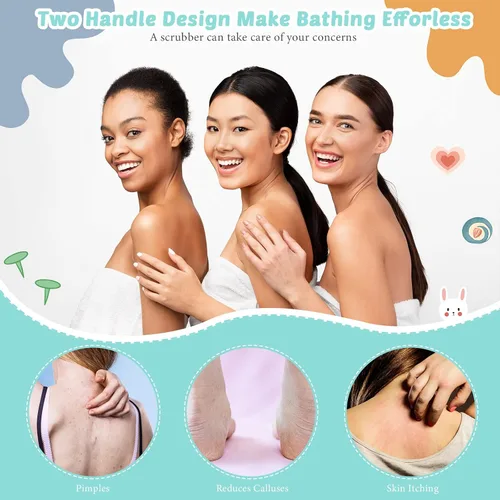 Miniatura 4 de Paquete de 3 unidades exfoliante de espalda con asas, paño exfoliante de nailon de longitud extendida, cepillo exfoliante corporal con correa