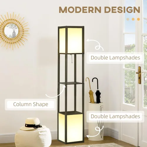 Miniatura 3 de HOMCOM Lámpara de pie moderna con estantes e iluminación ambiental doble, lámpara de pie alta para sala de estar, dormitorio con pantalla de tela