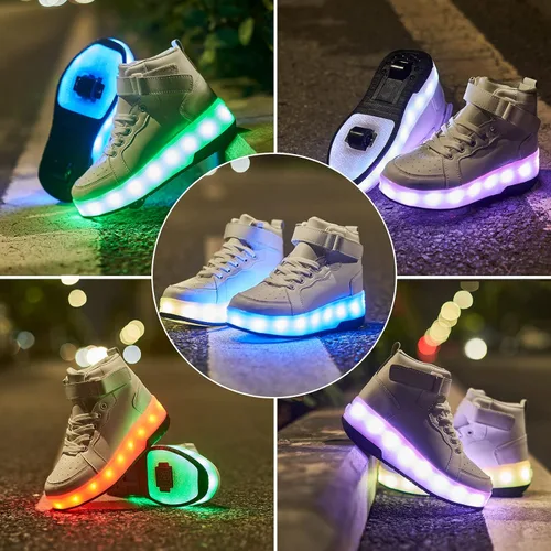 Miniatura 6 de PYYIQI Zapatos con luz LED, zapatos de patinaje con ruedas para niños y niñas, tenis para exteriores para niños