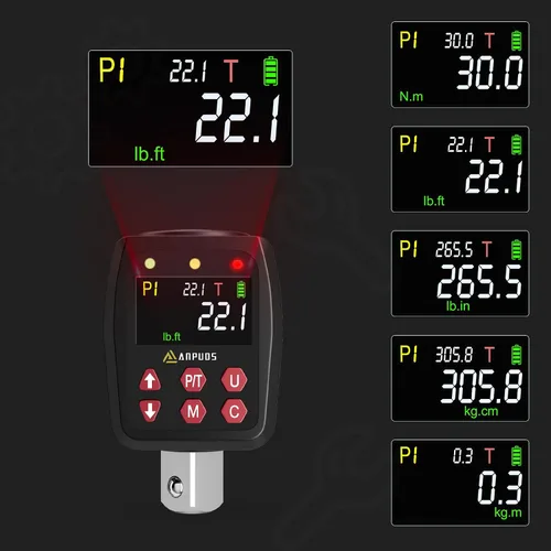 Miniatura 5 de ANPUDS Adaptador de par digital de 1/2 pulgada, 1.1-22.1 pies-lb/1.5-30 Nm, convertidor de llave dinamométrica digital con ±1% de precisión, valor