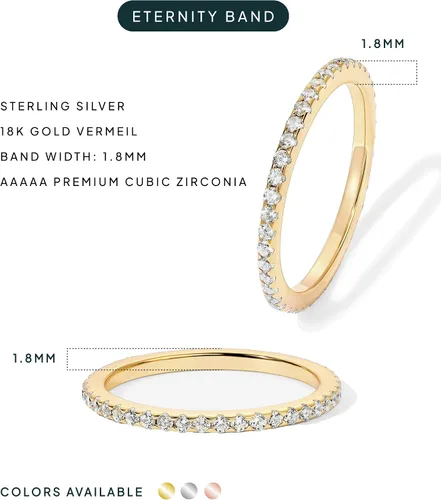 Miniatura 12 de PAVOI - Anillo apilable de plata de ley 925 chapado en oro de 14 quilates con diamantes de imitación de circonia cúbica para mujer