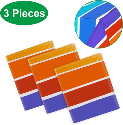 Miniatura 3 de PHOGARY Paquete de 3 manteles con temática de arco iris para decoración de fiestas, manteles rectangulares de plástico desechables, mantel de fiesta