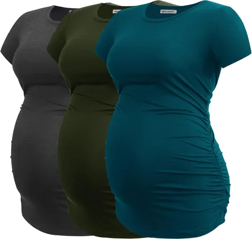 Miniatura 45 de Smallshow - Camiseta de maternidad para mujer, diseño de lados fruncidos, tipo túnica, prendas para el embarazo