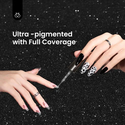 Miniatura 4 de Beetles - Esmalte de uñas de gel con purpurina reflectante y brillo de diamante, 2 piezas, juego de esmalte de uñas de gel con rayas negras