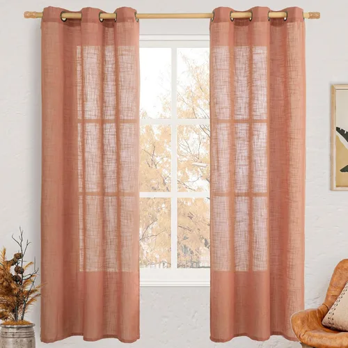 Miniatura 157 de LAMIT Cortinas de lino sintético para dormitorio, paneles filtrantes de luz, cortinas de lino con protección de privacidad con ojales para ventanas