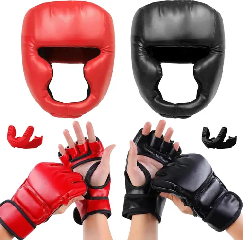 Miniatura 14 de 14 Pcs Boxing Set Boxing Equipment Set for Beginners Including 2 Pair of 6 oz Boxing Gloves Headgear Helmet Hand Wraps Mouth Guards Gifts Training