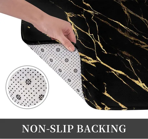 Miniatura 8 de Alfombras de baño negras y doradas para decoración de baño, alfombra de baño de mármol absorbente, alfombra antideslizante para piso, alfombras