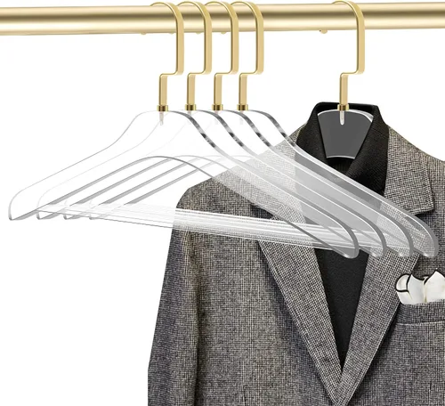 Miniatura 3 de Perchas Lucite de acrílico transparente de calidad con barra, paquete de 5, elegante colgador de ropa con barra acrílica para pantalones, percha