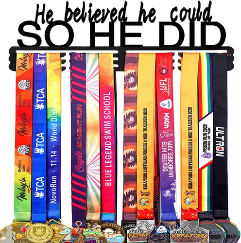 Miniatura 25 de Goutoports Estante de exhibición para colgar medallas, organizador personalizado de cinta de premios para corredores de carreras deportivas, placas