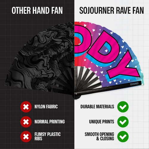 Miniatura 53 de SoJourner Bags Rave Fan – Ventilador plegable grande – Ventilador de mano Clack para raves, Halloween, Burlesque, trajes de arcoíris para mujeres