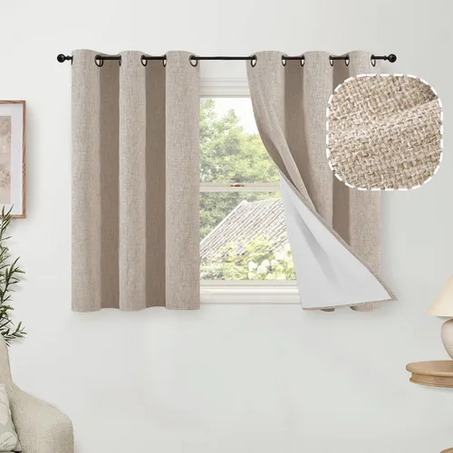 Miniatura 39 de Cortinas Opacas de Lino Azul Bebé para Guardería de 40 Pulgadas de Largo, 2 Paneles, Cortinas Cortas con Aislamiento Térmico Boho de Bloqueo Total