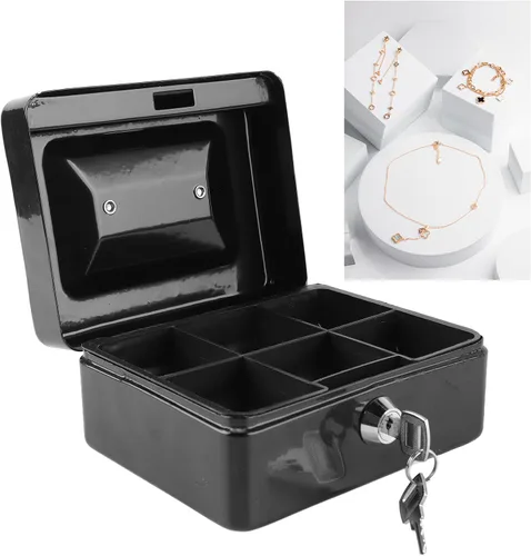 Miniatura 3 de Pyhodi Caja de dinero con cerradura de dos llaves, caja fuerte de metal pequeña con bandeja de dinero, organizador de dinero seguro para dinero