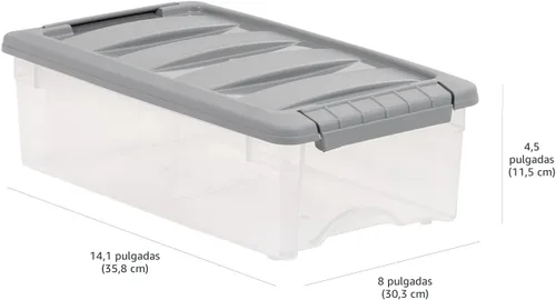 Miniatura 6 de Amazon Basics Contenedores de almacenamiento de plástico con tapas de cierre seguro, cubos organizadores apilables, transparente/gris, 5 cuartos