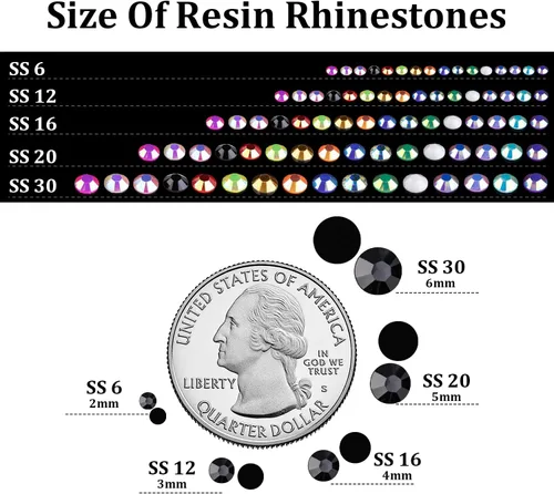 Miniatura 3 de 15000 diamantes de imitación de resina de 0.079 pulgadas a granel, diamantes de imitación de gelatina redondos negros con parte trasera plana, gemas