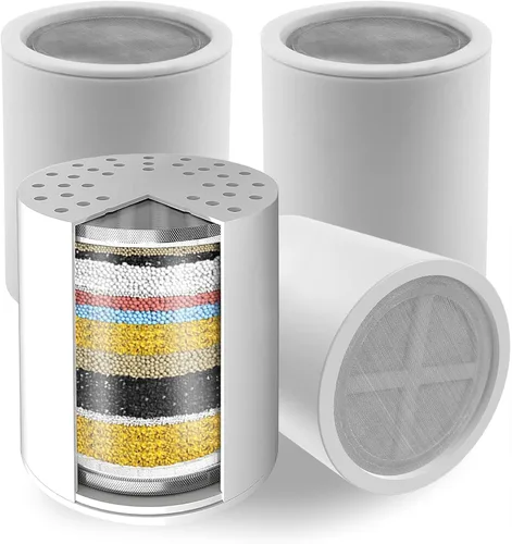Voolan Paquete de 4 cartuchos de filtro de ducha de repuesto, filtro de ducha de agua dura de 20 etapas para eliminar el cloro y los metales