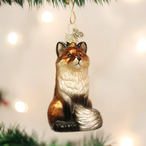 Miniatura 2 de Old World Christmas Adorno de cristal soplado de zorro para árbol de Navidad, decoración navideña artesanal, colección de animales de vida silvestre