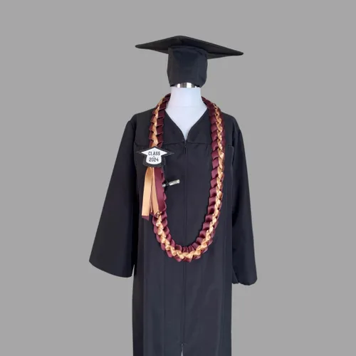Miniatura 2 de Leis de graduación 2025 con soporte para dinero, añade el tuyo (borgoña y oro viejo)