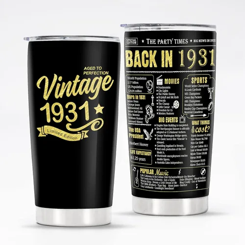 Vasos de feliz cumpleaños 95 para hombres y mujeres, regalos de acero inoxidable en el año 1931, regalo de cumpleaños de 95 años para esposa,