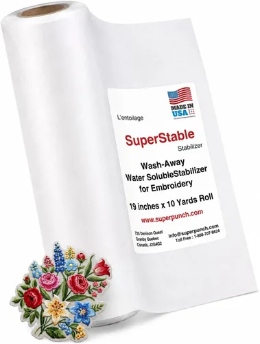 Miniatura 10 de Superpunch Wash Away - Estabilizador de bordado soluble en agua, rollo de 9 pulgadas x 10 yardas, película transparente para bordado a máquina